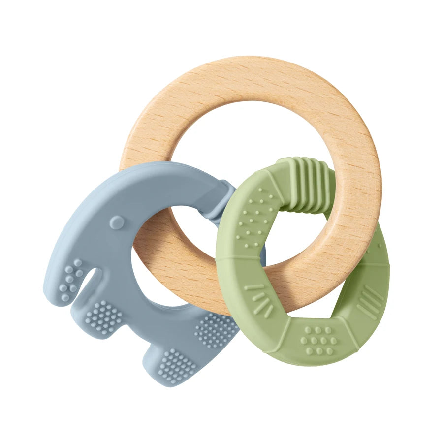 Wooden Silicone Elephant Teether - Minty wonder